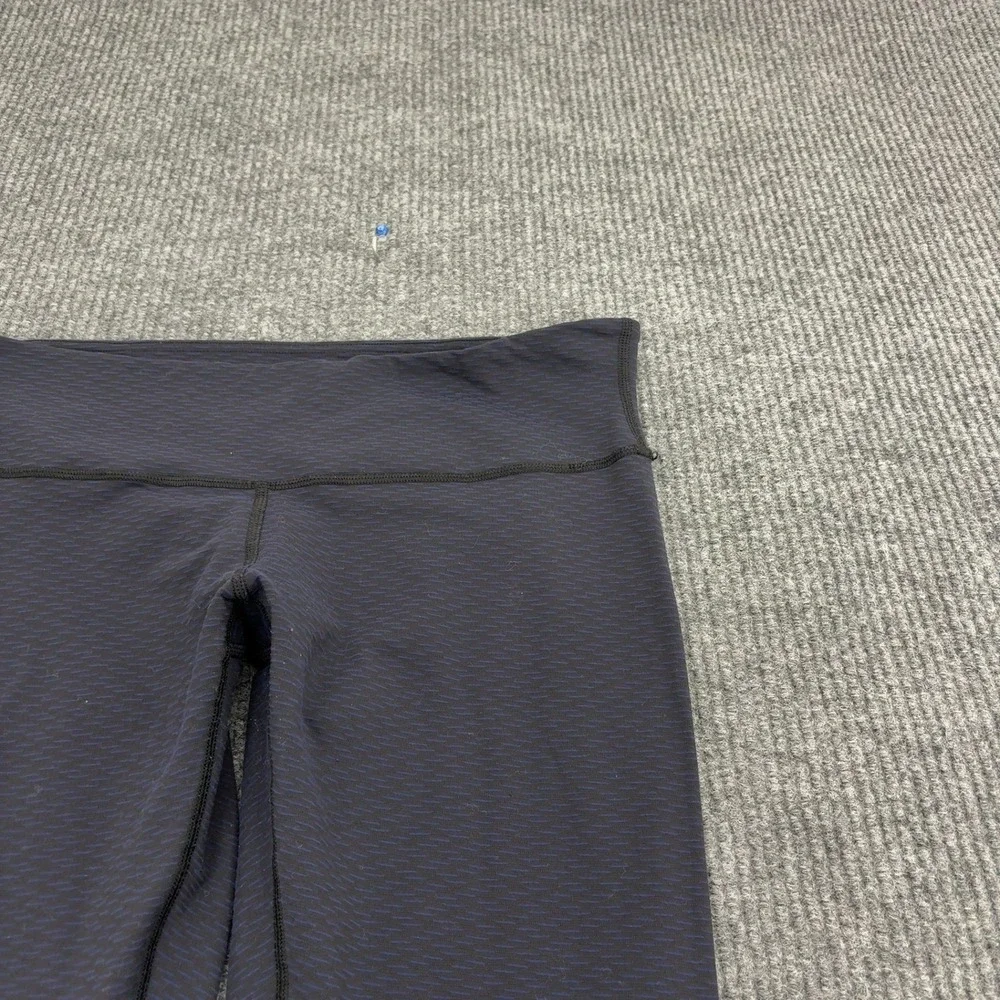 Lululemon Leggings Womens 12 Black Blue Nylon Striped Yoga Athletic Gym Workout